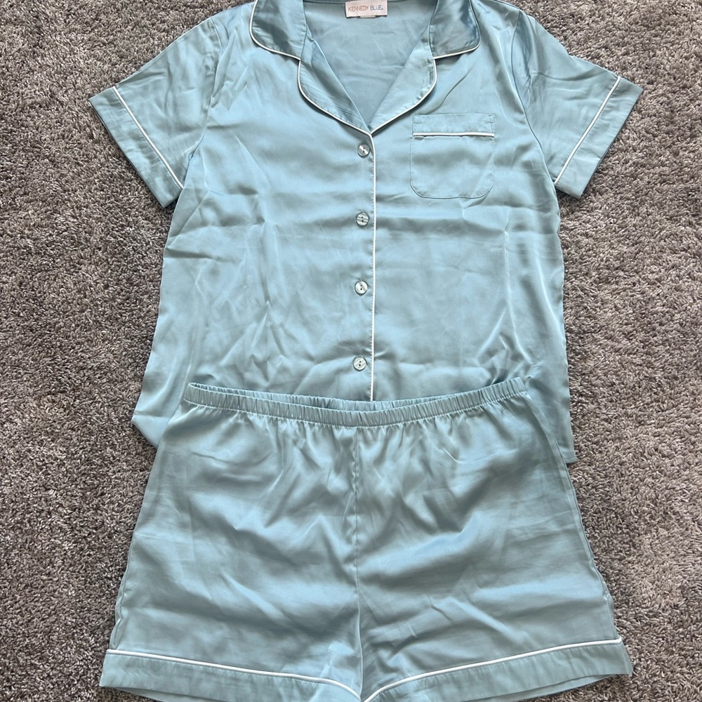 Relaxed Short Sleeve Pajama Set in Light Blue